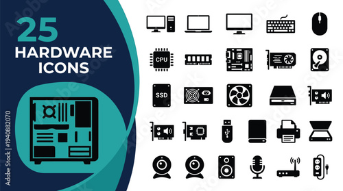 A collection of 25 computer hardware icons is displayed.