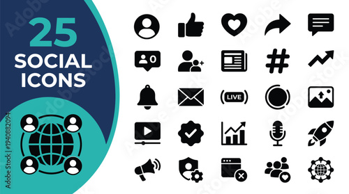 Collection of 25 social media icons for online communication.
