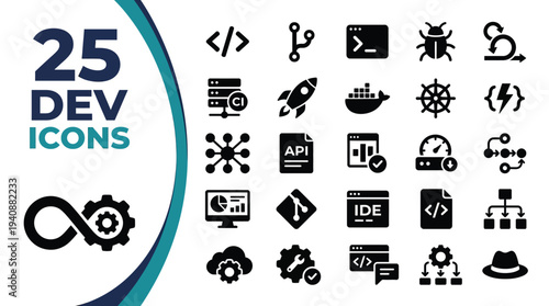 A collection of 25 developer icons for technology and programming.