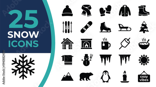 A collection of 25 winter and snow-themed icons.