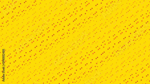 Seamless abstract geometric pattern with orange and red circles, squares, and pentagons on vibrant yellow background, dynamic decorative design for wallpapers, textiles, and art projects