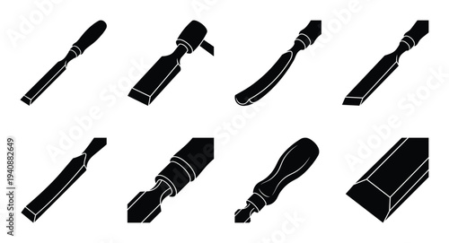 Woodworking chisels collection bevel edge grind illustration set, different styles, shapes and designs