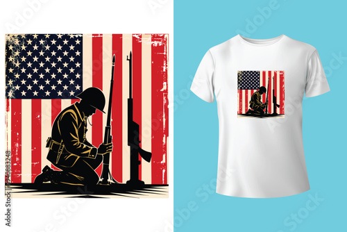 Memorial day tshirt design with grunge american flag heart