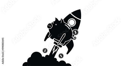 black silhouette rocket ship launching into space