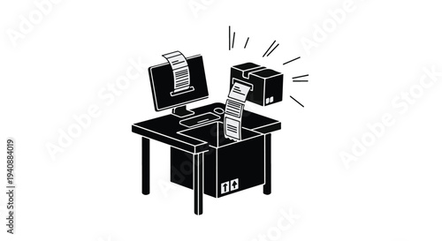 paperwork flying out of filing cabinet and printer on desk