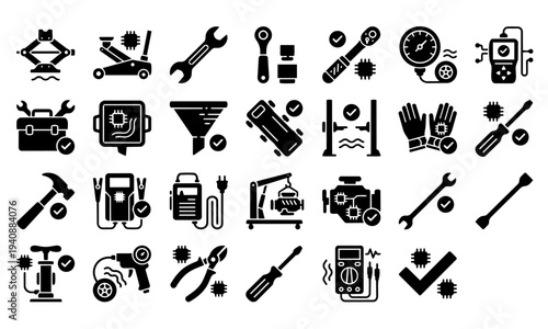 Auto Mechanic & Workshop Car Repair Icons