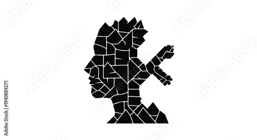 black silhouette of man with guitar mosaic