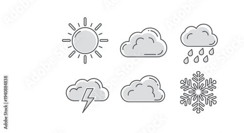 Simple weather icons set with various conditions.