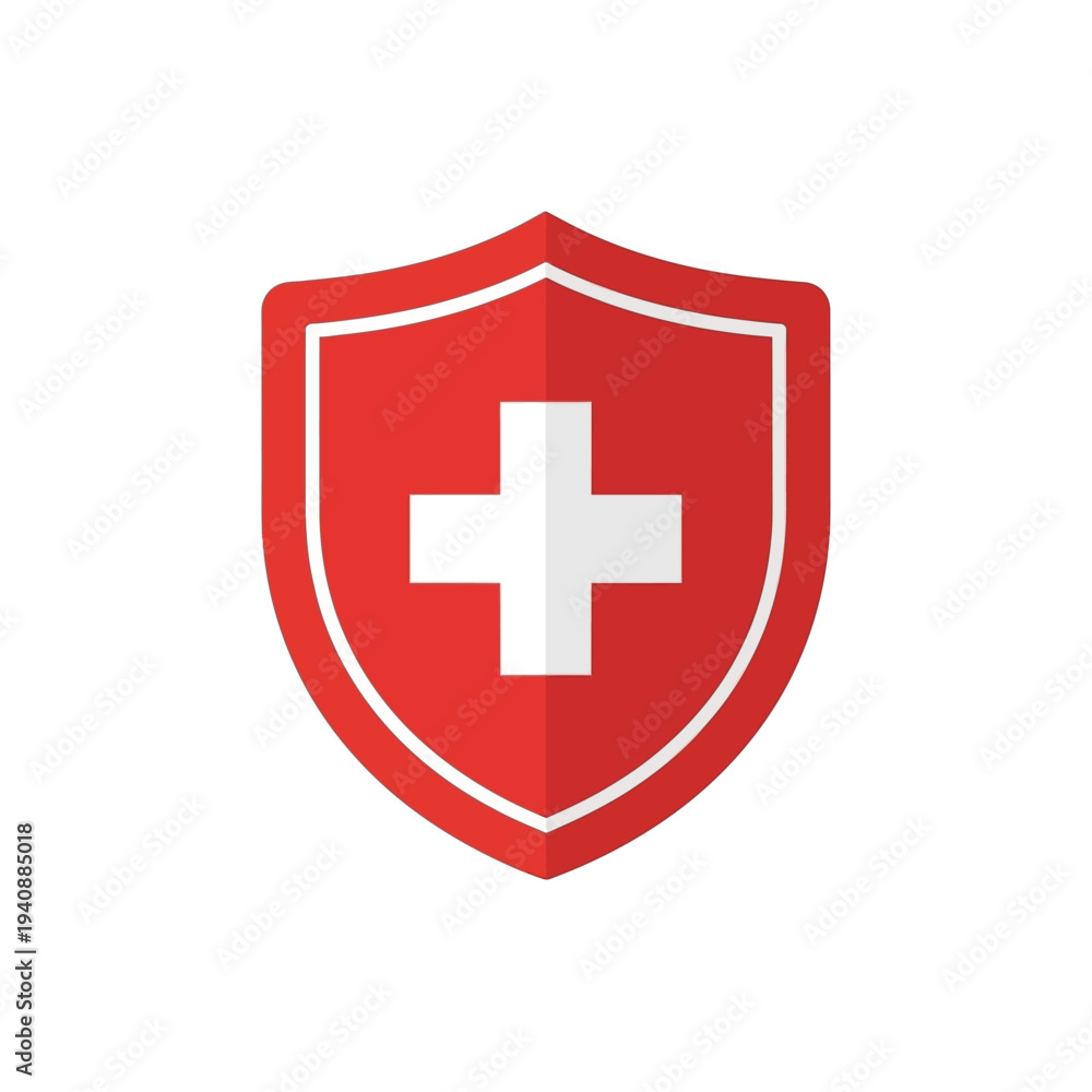 Fototapeta premium Red shield with white cross, symbolizing protection, healthcare, safety, and emergency services icon
