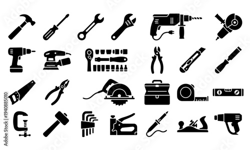 Hardware Tools and Construction Equipment Icons