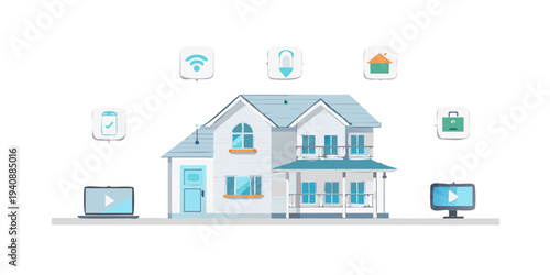Illustration of a smart home with connected devices including security systems on transparent background silhouette high quality professional detailed ... See More