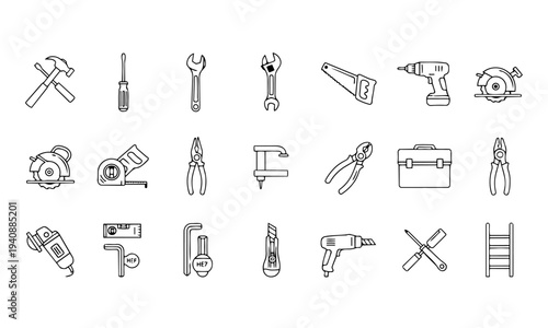 Construction Repair Tools Hardware Outline Icons