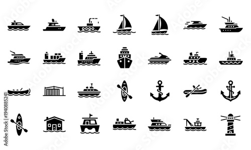 Nautical Boats Ships and Marine Silhouette Icons