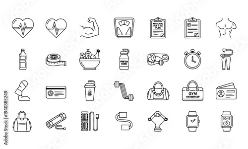 Gym Fitness Health and Workout Outline Icons