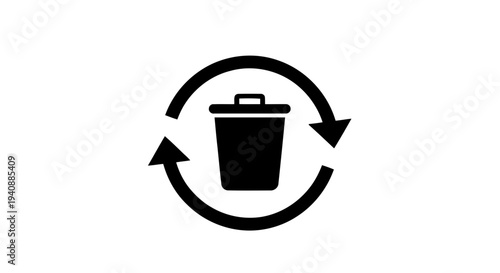 Vector illustration of recycle bin icon with circular arrows on a transparent background