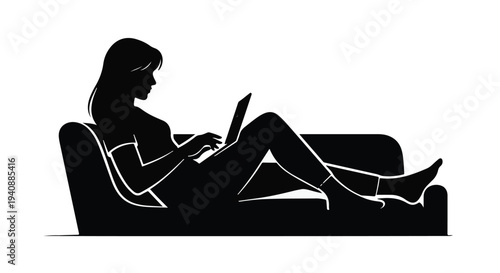 woman sitting on sofa with laptop relaxing at home