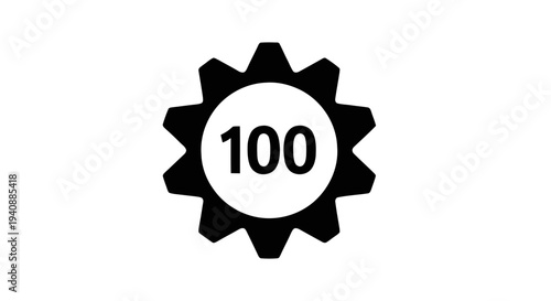 Vector illustration of gear icon with number 100 inside on a transparent background