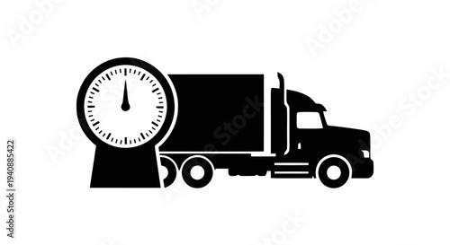 Vector illustration of truck with speedometer icon representing fast delivery on a transparent background