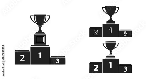 Vector illustration of winner trophy cup on podium icon set on a transparent background