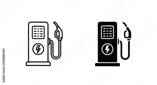 Vector illustration of electric vehicle charging station icon set on a transparent background