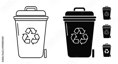 Vector illustration of recycle bin icon set on a transparent background