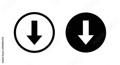 Vector illustration of down arrow icon set, download button symbol, direction sign vector on a transparent background