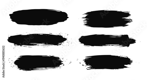 Vector illustration of collection of black paint brush strokes on a transparent background