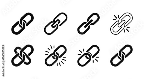 Vector illustration of link chain icon set for web and interface design on a transparent background