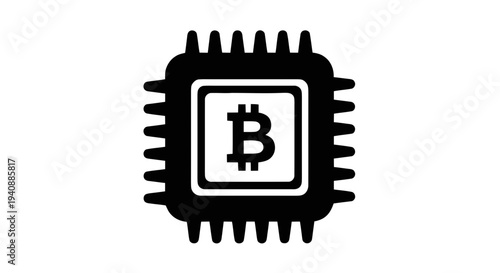 Vector illustration of bitcoin processor chip icon on a transparent background
