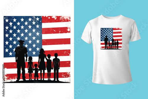 American Flag Silhouette, Back and white screen printing USA flag, Flags of the United States of America, USA Patriotic 4th of July Decorative Flags, Vector illustration