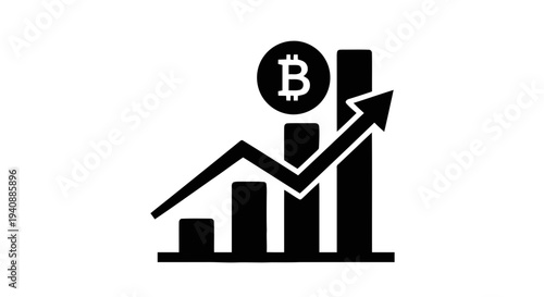 Vector illustration of bitcoin growth chart icon on a transparent background