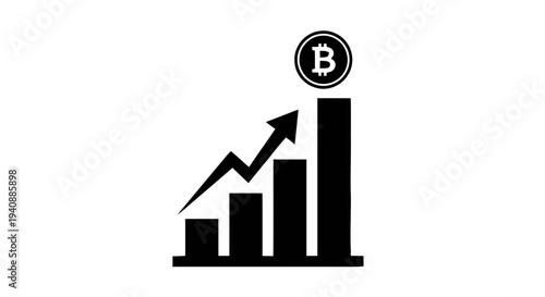 Vector illustration of bitcoin growth chart icon on a transparent background