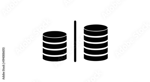 Vector illustration of database comparison icon showing two different server storage stacks on a transparent background