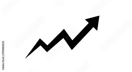 Vector illustration of black upward trending arrow graph icon on a transparent background