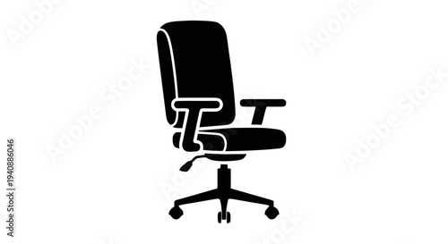 Vector illustration of black silhouette of an office chair icon on a transparent background