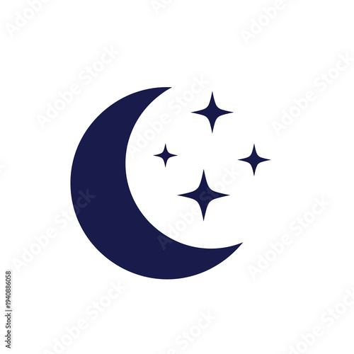 Dark Blue Crescent Moon and Stars Icon