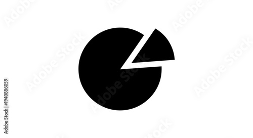 Vector illustration of black pie chart icon with a separated slice on a transparent background
