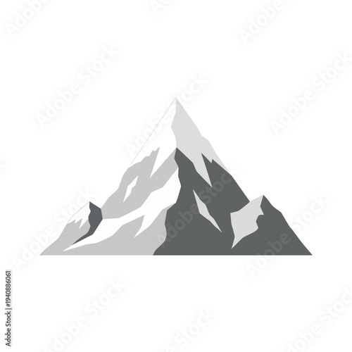 Stylized snow mountain peak icon in a clean vector design, symbolizing natural grandeur, outdoor exploration, and majestic landscapes