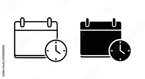 Vector illustration of calendar and clock icon set, date and time symbol, appointment schedule on a transparent background