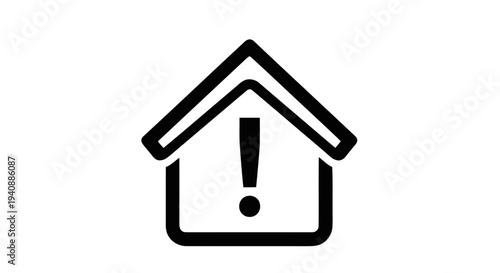 Vector illustration of house icon with exclamation mark warning sign on a transparent background