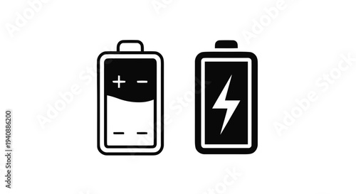 Vector illustration of battery icon set, charging and power level symbols on a transparent background