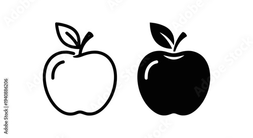 Vector illustration of apple icon set, outline and solid fruit symbol on a transparent background
