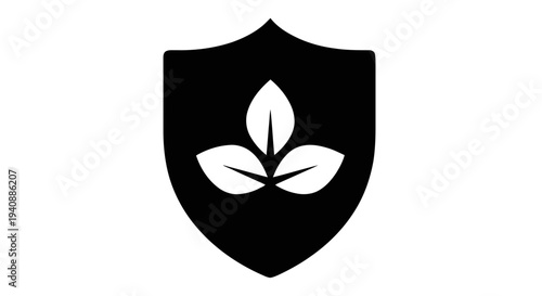 Vector illustration of shield icon with leaf symbol representing eco friendly security and protection on a transparent background