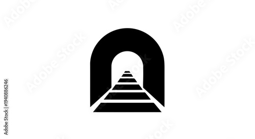 Vector illustration of train tunnel icon with railway tracks on a transparent background