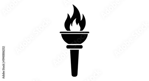 Vector illustration of black silhouette icon of a burning torch with flame on a transparent background