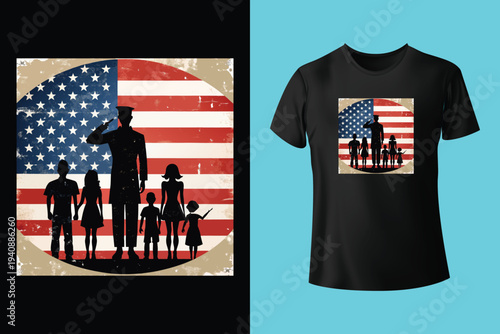 American Flag Silhouette, Back and white screen printing USA flag, Flags of the United States of America, USA Patriotic 4th of July Decorative Flags, Vector illustration