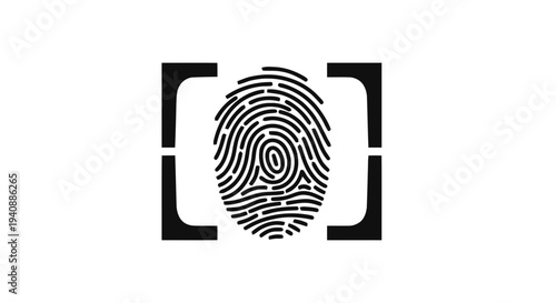 Vector illustration of fingerprint icon inside a scanning frame for biometric security identification on a transparent background