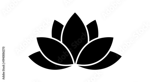 Vector illustration of black lotus flower icon, yoga and meditation symbol on a transparent background