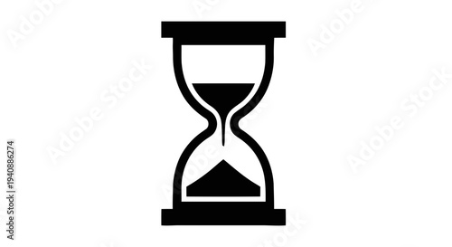Vector illustration of black hourglass icon, sand timer symbol for time management and countdown on a transparent background