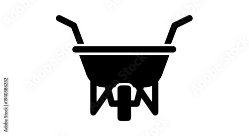 Vector illustration of wheelbarrow icon, simple black silhouette for gardening and construction work on a transparent background